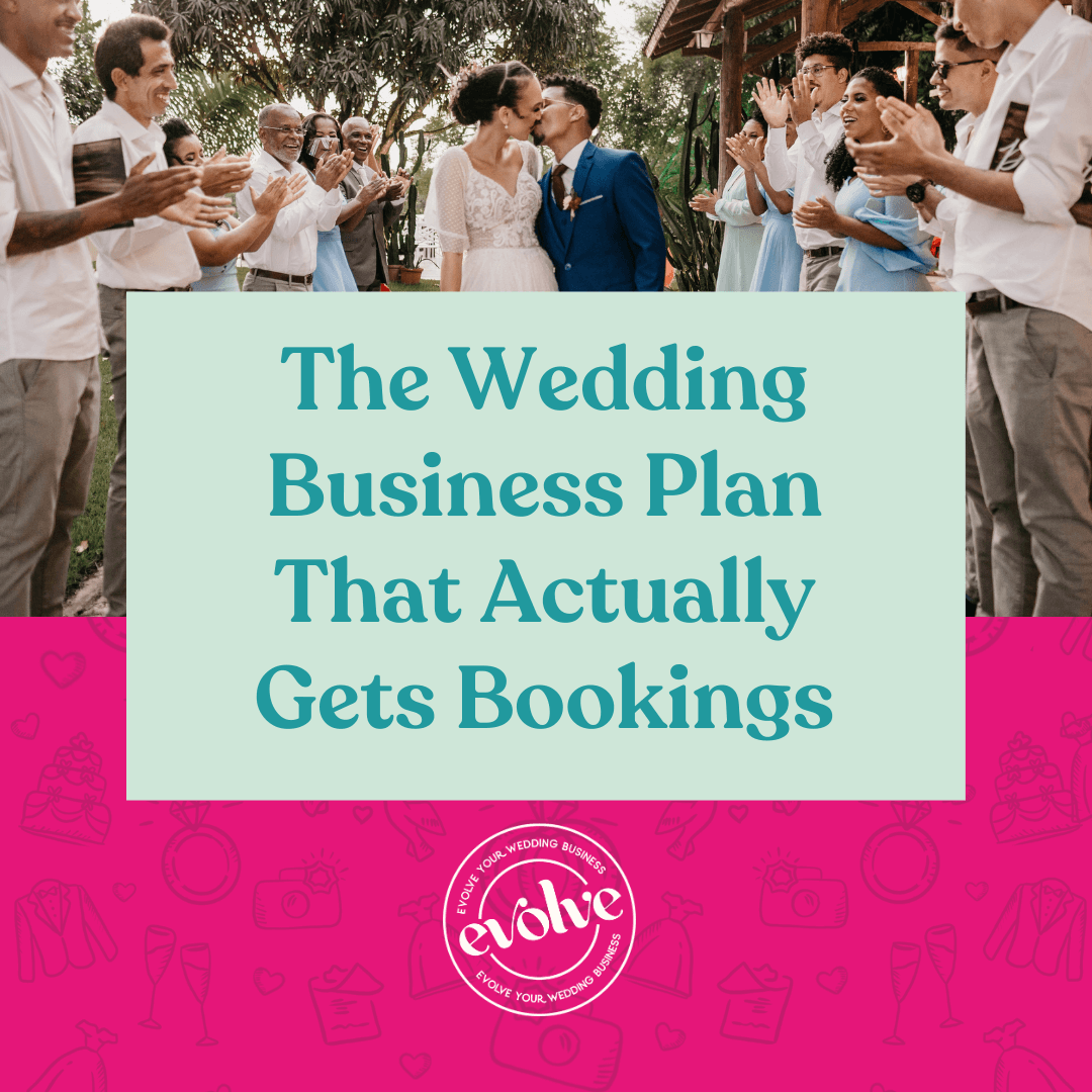 Image shows a newly married couple kissing among guests with the title of the post