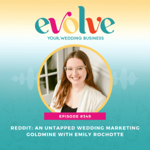 Podcast graphic for Reddit wedding marketing episode about wedding market research and wedding business marketing insights.